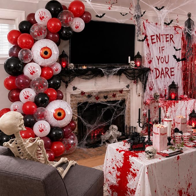Halloween Bloody Scary Balloons Red Black Hand Print Eye Balloons | 4D Eyeball - Image 3