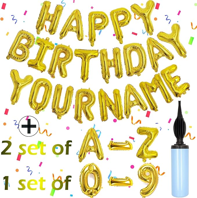 Gold Happy Birthday Balloon Banner Set -16" Foil Letters Balloons | 76pcs by Awfrky-AllforYou