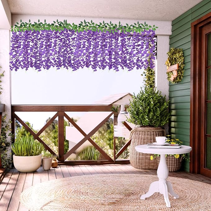 ZINHO 60 Branches Wisteria Hanging Flowers, Artificial Purple Wisteria Flowers - Image 5