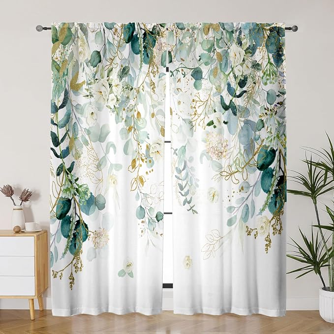 Gold Green Botanical Curtains 96 Inches Long - Image 8