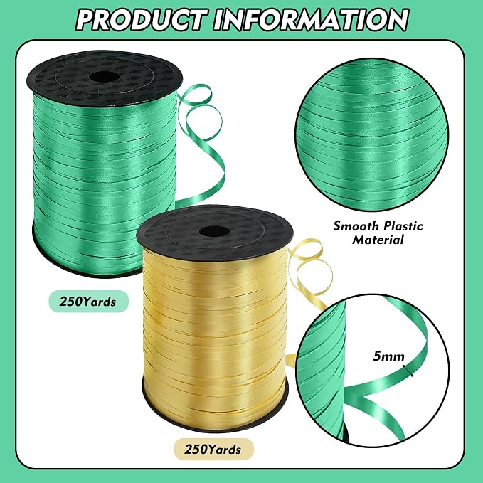 TONIFUL 500 Yards Green and Gold Curling Ribbon Balloon String | Balloon - Image 2