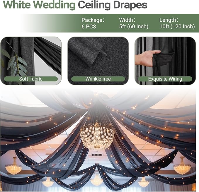 6 Panels Black Ceiling Drapes - Image 3