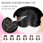 Isaic 24 Inch Synthetic Hair Topper for Women, Jet Black Middle Part Hand-Tied Lace Part Hairpiece with Clips, Long Hair Topper for Thinning Hair on Top, Natural Scalp Realistic Coverage (Jet Black)
