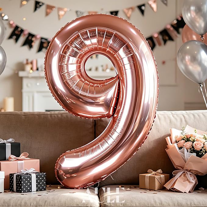 AULE 40 Inch Rose Gold 9 Balloon Number Foil 0-9 Birthday Big Numbers | - Image 2