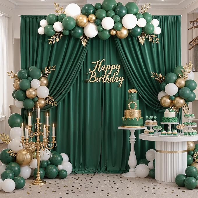 20ft x 10ft Wrinkle Free Hunter Green Backdrop Curtains - Image 5