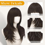 SOFEIYAN Long Straight Layered Wig with Bangs 24 Inch Synthetic Natural Hair Wig Soft Heat Resistant Long Wigs for Women Daily Party Use