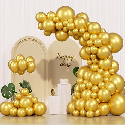 Metallic Gold Balloons 145pcs Different Sizes 5in 10in 12in 18in Chrome Gold by Unknown