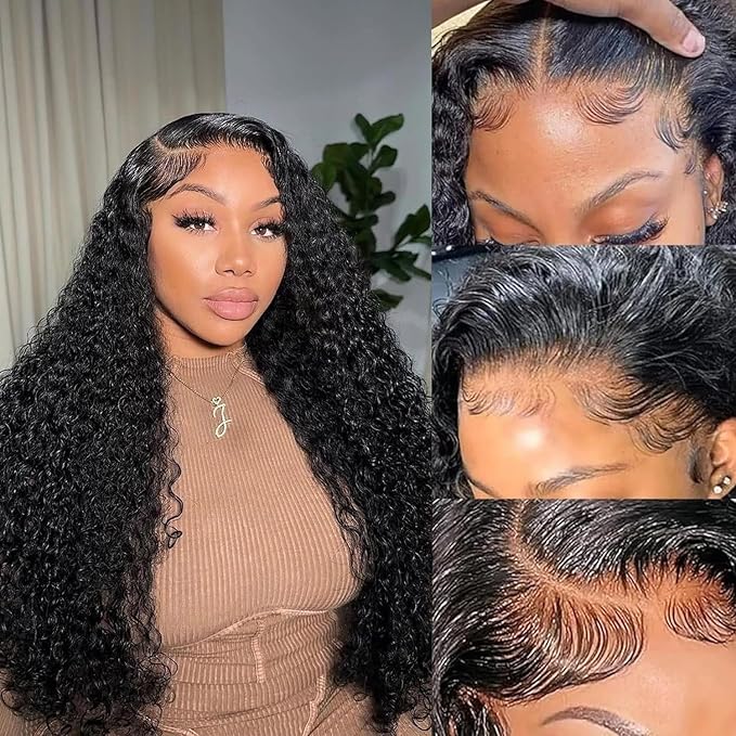 28 Inch Deep Wave Lace Front Wigs Human Hair Pre Plucked 200% Density 13x6 HD Lace Frontal Wigs with Baby Hair Deep Curly Wet and Wavy Glueless Wigs for Women (Natural Black, 28 Inch)