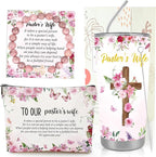 Keluna Pastors Wife Appreciation Gifts - Makeup Bag Tumbler Cup Stone Bracelet Christian Faith Religious Gifts Christmas Thank You Gift for Pastor Wife Women Birthday