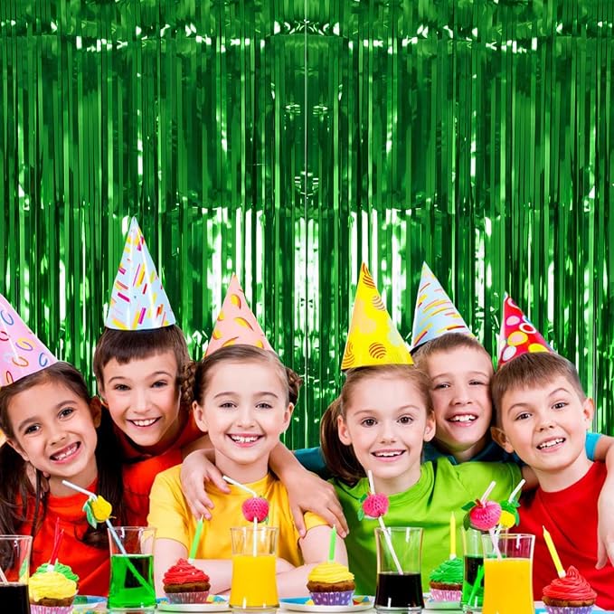 2 Pack Green Tinsel Curtain Party Backdrop, 3.2Ft x 8.2Ft Metallic Tinsel Foil - Image 7