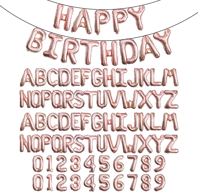 16" Rose Gold Letter Number Balloons, Happy Birthday & 2 Sets of A-Z 0-9 by Makeyourpartypop