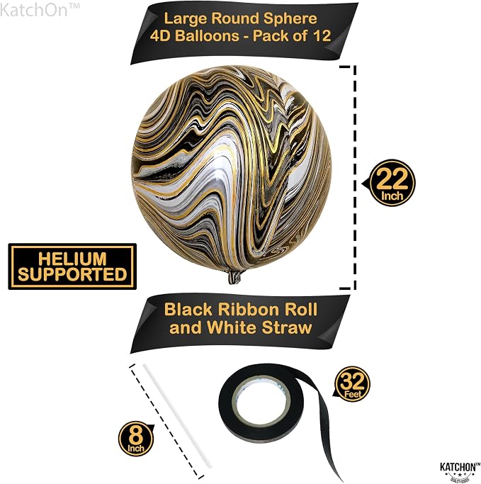 KatchOn, 4D Black and Gold Marble Balloons - Image 4