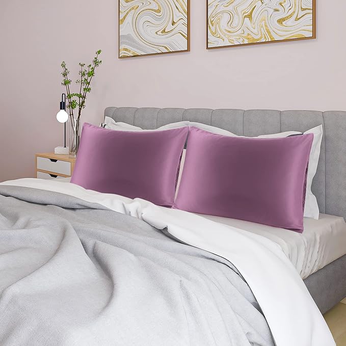 uxcell 2 Pack Silk Satin Pillowcase for Hair and Skin, Cool, Silky, Soft Breathable Pillow Cases Standard Size 20x26 Inch Sateen Pillowcase Mauve with Envelope Closure