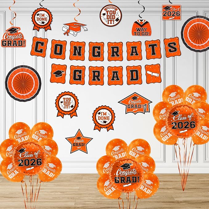 Orange Themed 2026 Graduation Decorations Set - Image 6