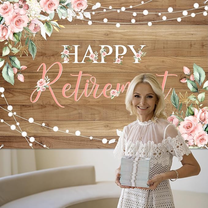 Mocsicka Rustic Retirement Backdrop Women Happy Retirement Party Decorations - Image 5