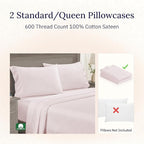 California Design Den Luxuriously Soft Premium 600 Thread Count, 100% Cotton Set of 2 Cases, Crisp Blush Standard Pillowcases Fits Standard & Queen Pillows (Blush Pink)