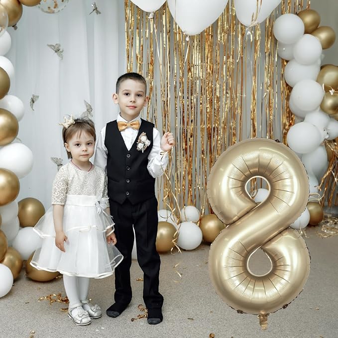 Metallic Gold Number 8 Balloons, 40 Inch Giant Light Champagne Gold Mylar Foil - Image 4