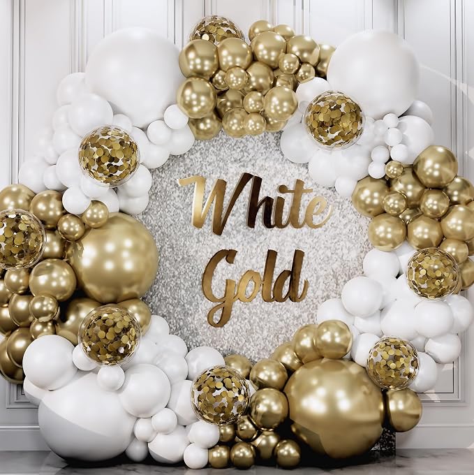 ALL-IN-1 White and Gold Balloons Garland & Arch Kit – Small and Large Gold and - Image 6