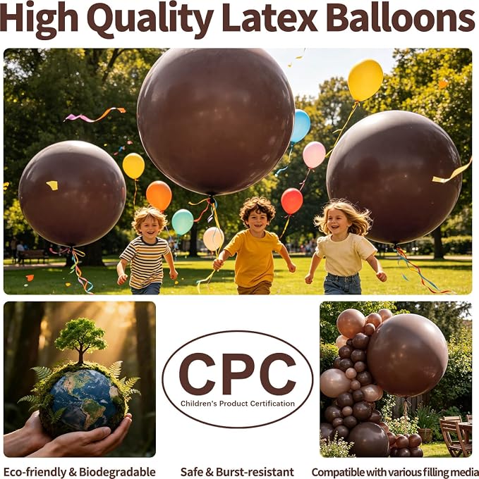 5Pcs Brown Big Balloons 36 Inch, Round Large Latex Party Balloons - Image 3