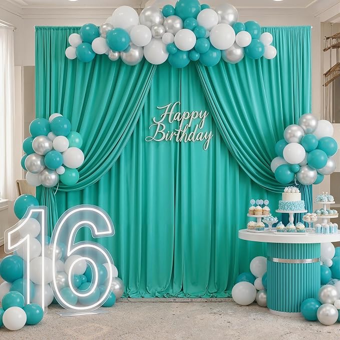 10ft x 10ft Wrinkle Free Turquoise Backdrop Curtains - Image 5