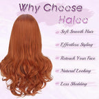 Haloo Auburn Wigs with Bangs Long Wavy Layered Haircut Natural Looking Fluffy Synthetic Heat Resistant Hair Wig for Women Daily Party, 24 Inch