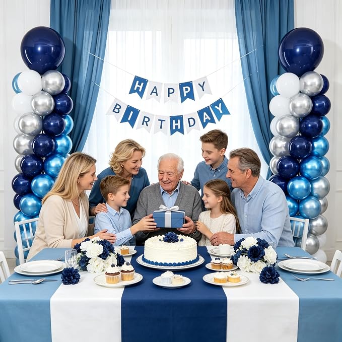 Navy Blue Silver and White Balloon Column Stand Kit Set of 2 - Image 2