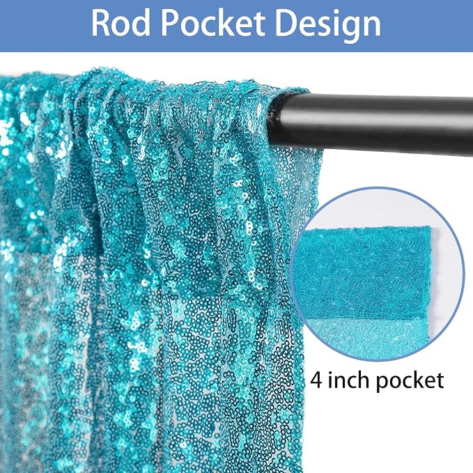Hahuho Turquoise Sequin Backdrop Curtain, Party Decoration（1 Panels, 4FT x 8FT - Image 2