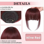 NAYOO Clip in Bangs - 100% Human Hair French Bangs Clip in Hair Extensions, Red French Bangs Fringe with Temples Hairpieces for Women Curved Bangs for Daily Wear