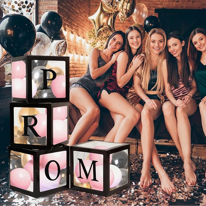 4 Pcs Prom Boxes with Letters 11.8 x 11.8 x 11.8 Inch Clear Prom Balloon Boxes - Image 3