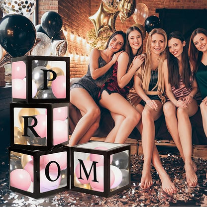 4 Pcs Prom Boxes with Letters 11.8 x 11.8 x 11.8 Inch Clear Prom Balloon Boxes - Image 3