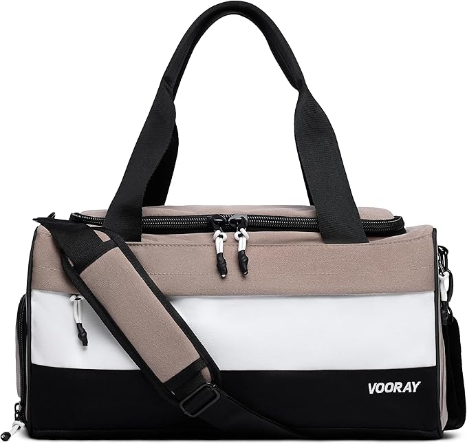 Vooray 22L Boost Duffel Bag – Small Travel & Sports Gym Bag for Women and Men with Shoe Pocket, Weekender for Overnight Football, Travel, Hospital Stays or Workout, Neutral Color Block