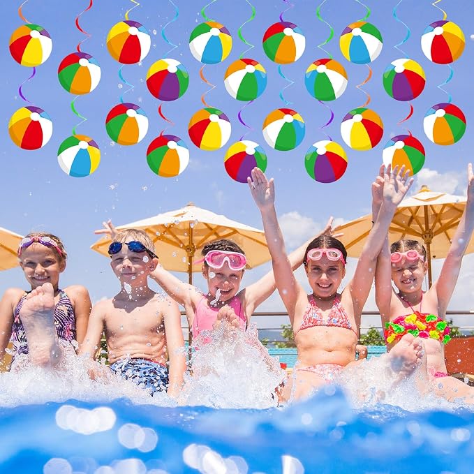 60pcs Beach Ball Party Foil Swirl Decorations Summer Pool Ball Ceiling Hanging - Image 4