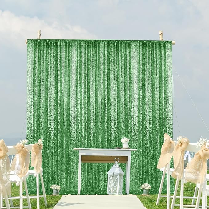 2×8FT-4PCS Grass Green Sequin Backdrop Curtains Panels, Photography Backdrop - Image 4