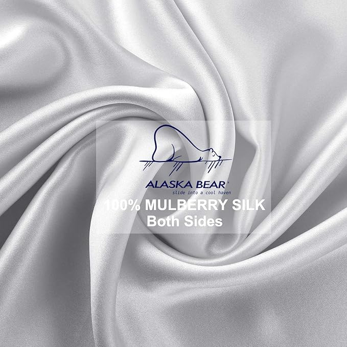 ALASKA BEAR 20 by 54 Silk Pillowcase Couple Womens and Mens Pillow Slip Washable, Body Size(1 Pack, Silver Grey)