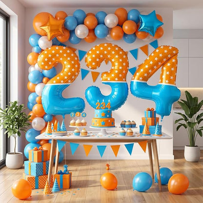 40 Inch Orange Blue Number 4 Balloon, Bow Tie Glasses Design - Image 7