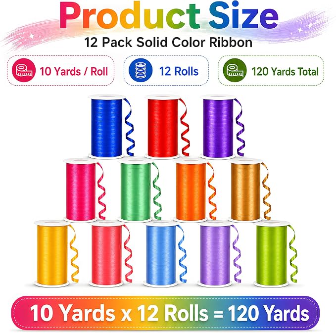 BEISHIDA 12 Assorted Colors Curling Ribbons Set, Rainbow Balloons Strings - Image 2