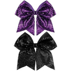Large Big 7 Inch Glitter Bow Clip Sequin Bling Party Hair Accessories for Women Teens Girls Kids 2 Pcs (DarkPurple, Black)