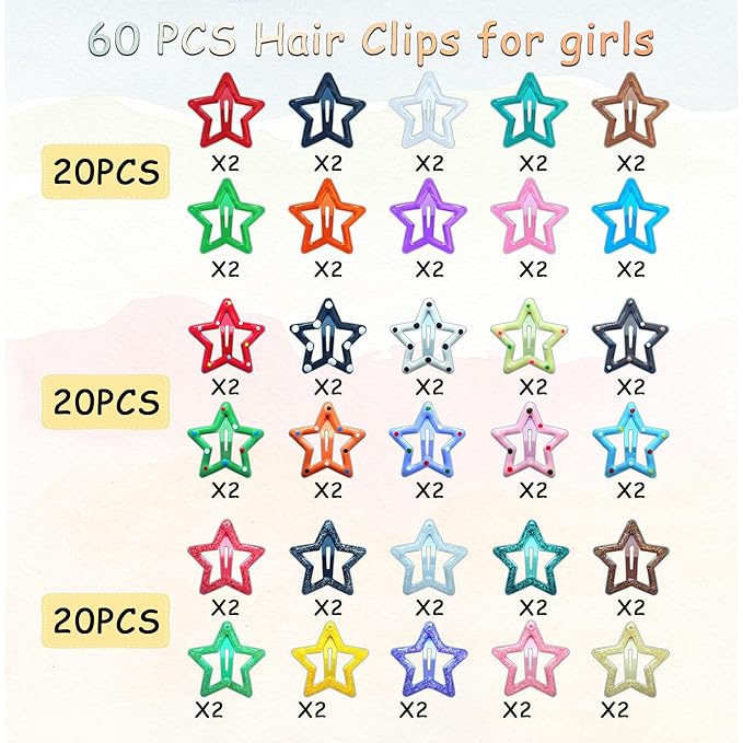 60 Pcs Y2K Star Hair Clips for Girls – Cute Candy Color Hair Accessories, Star Barrettes for Everyday Wear and Parties