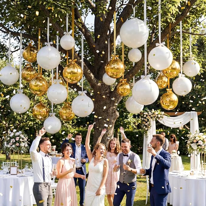 Jenaai 30 Set Graduation Foil Balloons Bulk 22 Inch 4d White and Gold Metallic - Image 5