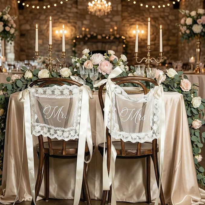 Sheer Lace Mr & Mrs Wedding Signs - Image 8