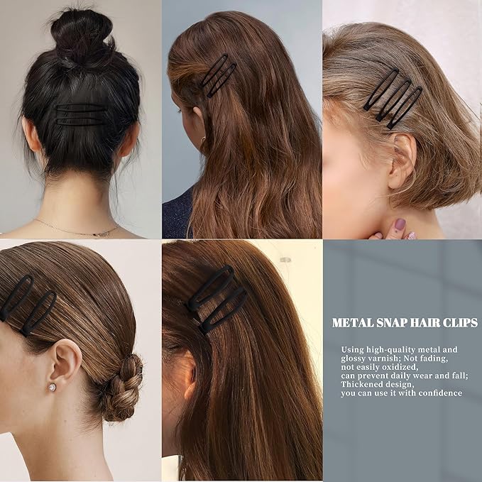 16 PCS Snap Hair Clips Metal Barrettes for Women Non Slip Barrettes for Thick and Thin Fine Hair,Matte Black,2.36 x 0.43 Inches.