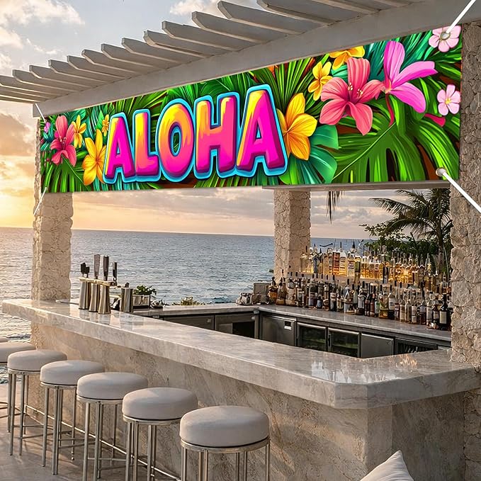 HOMETITUTE Luau Party Decorations Aloha Hawaiian Fence Banner 79 x 18 inch | - Image 7