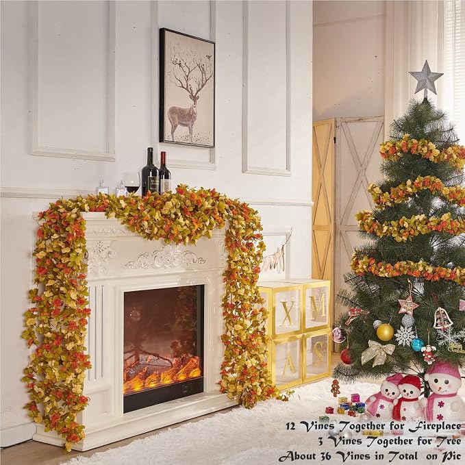Artificial Flower Garland 6pcs 8.2ft Rose Vine Decor, Fall Purple Flower | - Image 5