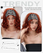 Grommet Headband for Women, Grey Snake 23cm Hollow Out Elastic Hair Band, Eyelets Punk Grunge Stylish Hairband
