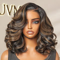 LUVME HAIR 100% Human Hair Wigs Loose Wave Glueless Lace Front 18 Inches, Pre Cut Plucked Hd Lace Short Wig Ready To Go Highlight Color Straight Bleached Knots Side Part Wigs
