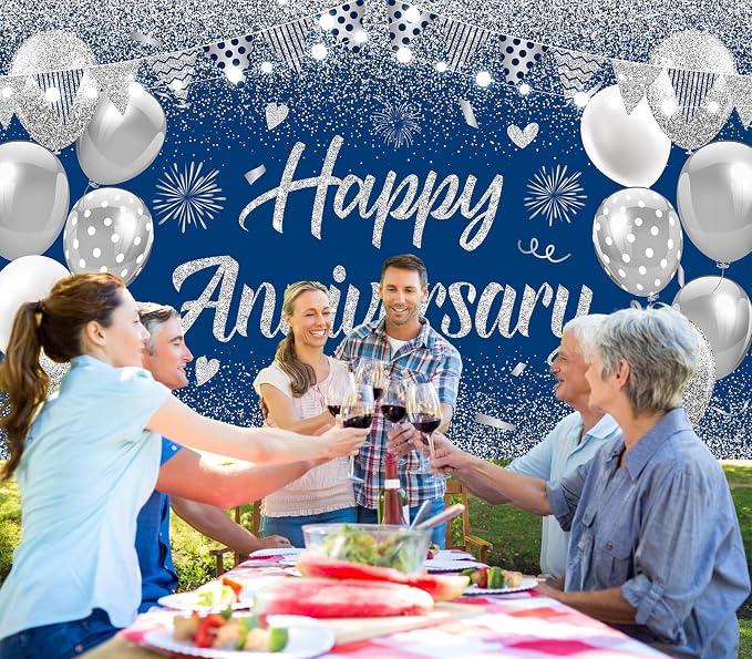 Blue Silver Happy Wedding Anniversary Banner - Image 7