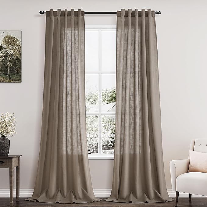 Dark Taupe Flax Linen Curtains 90 Inches Long by Nanspring