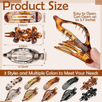 10 Pcs Flat Hair Clips for Women, 3 Styles Tortoise Flat Claw Clips, Strong Hold No Slip French Flat Hair Clips for Thin Thick Curly Hair, Tortoiseshell