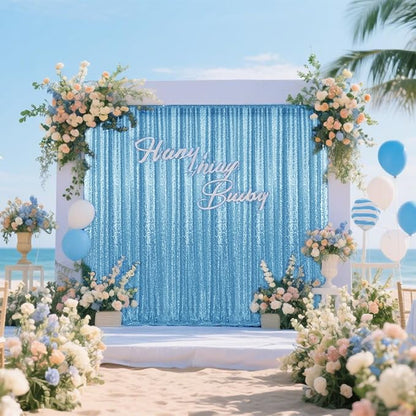 2×8FT-2PCS Blue Sequin Backdrop Curtains Panels, Photography Backdrop Glitter - Image 4