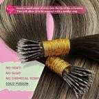 YoungSee Nano Ring Hair Extensions Human Hair Balayage Nano Link Hair Extensions Remy Hair 22Inch Nano-Bead Extension Dark Brown with Caramel Blonde Human Hair Extensions Nano-Tip 50G/50S